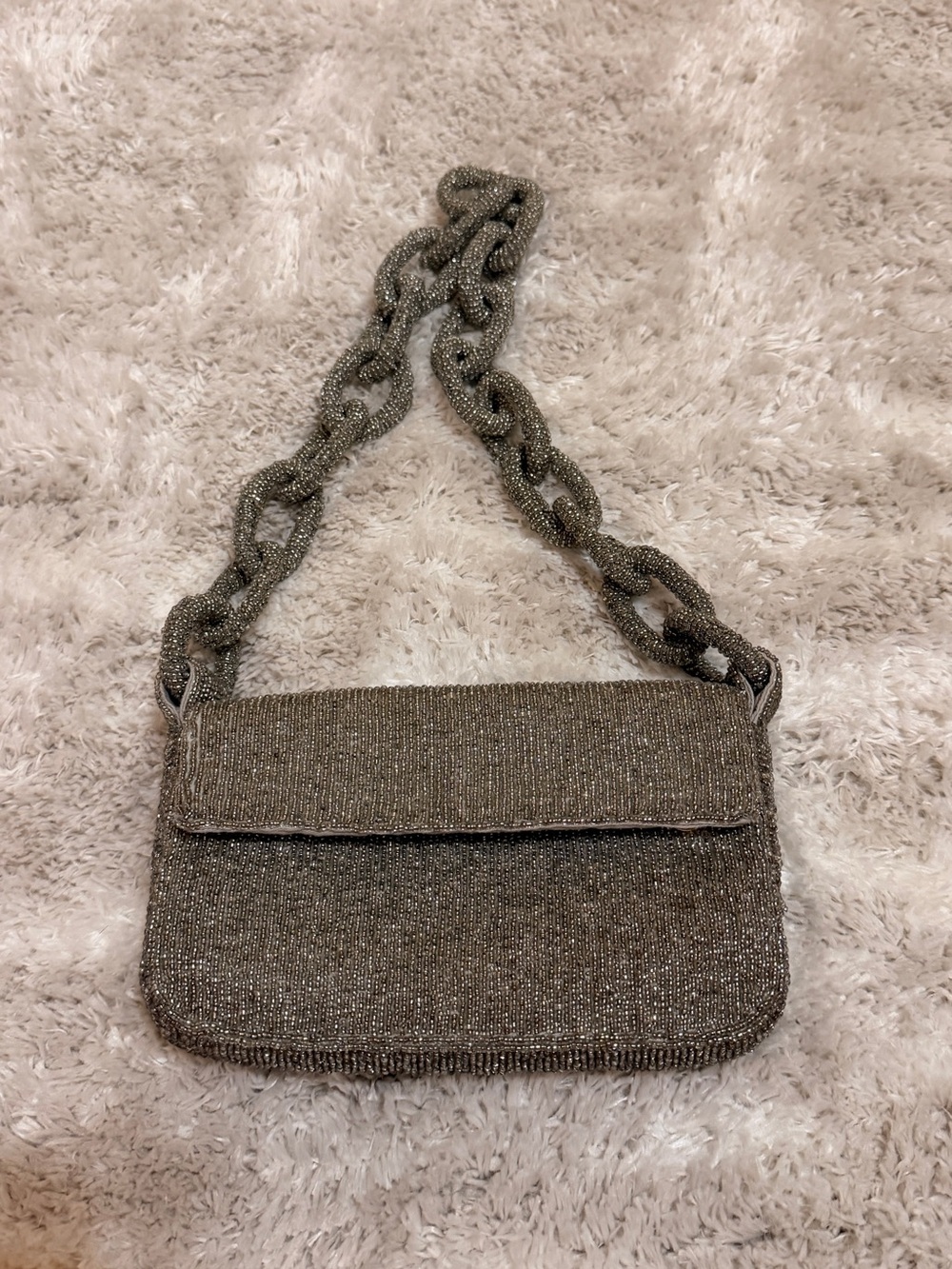 Beaded chain strap shoulder bag